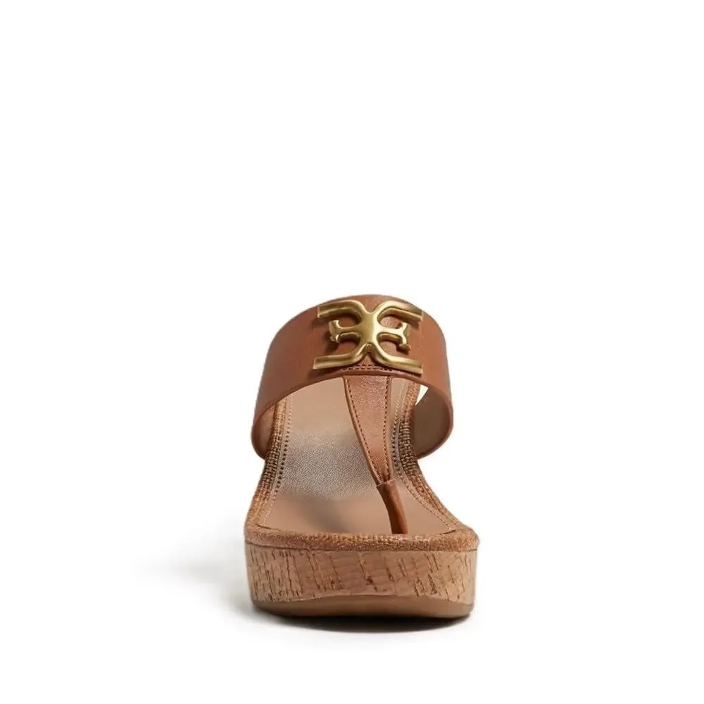 Sam Edelman Yardlie Cuoio Brown Wedge Heel Leather Strap Slip On Sandal 9.5 M